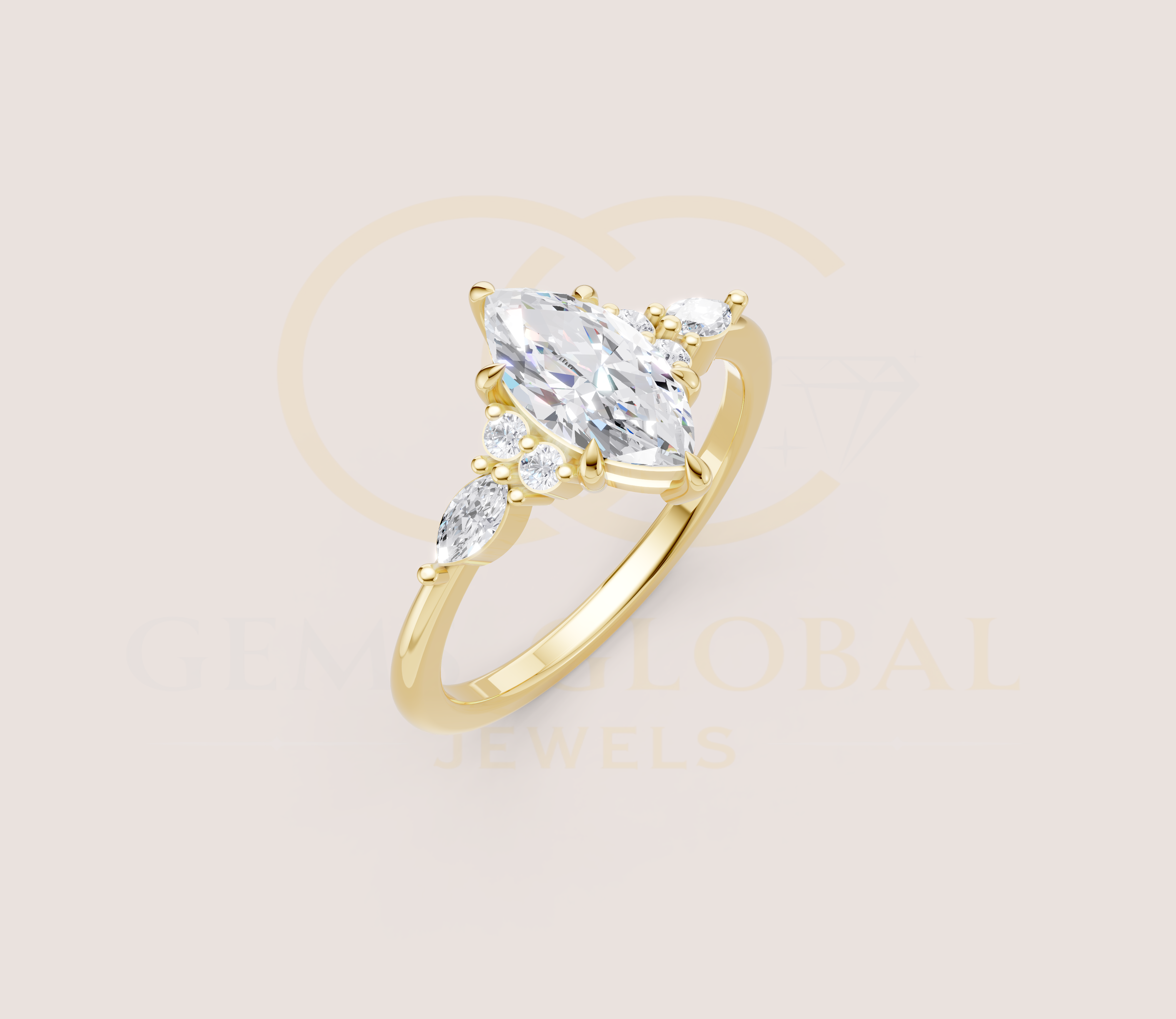 Solitaire Marquise With Side Diamond Engagement Ring